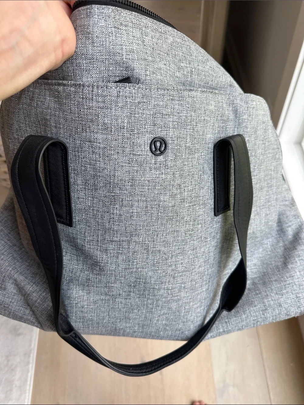 lululemon athletica Light Gray Duffel Bag with Black Handles